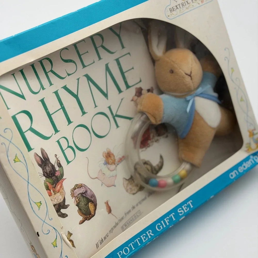 Vintage 1994 Beatrix Potter Nursery Rhyme Book & Peter Rabbit Plush Rattle Set